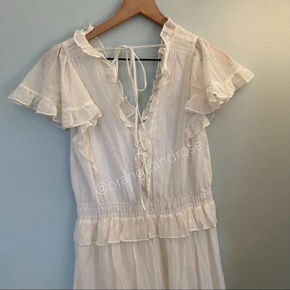 NWT Rebecca Taylor White Gold Ruffle Short Sleeve Fit Flare Mini Dress Large - Picture 10 of 14